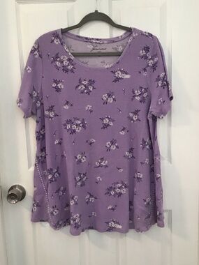 Woman Within Lavender Floral Scoop-Neck Tunic